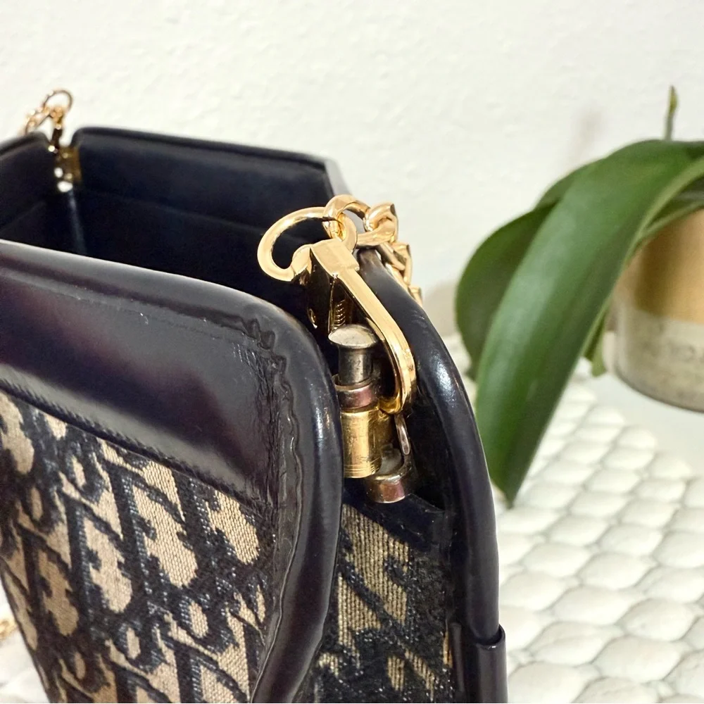 CHRISTIAN DIOR Crossbody Bag Clutch Trotter Canvas Navy Blue - Picture 11 of 12